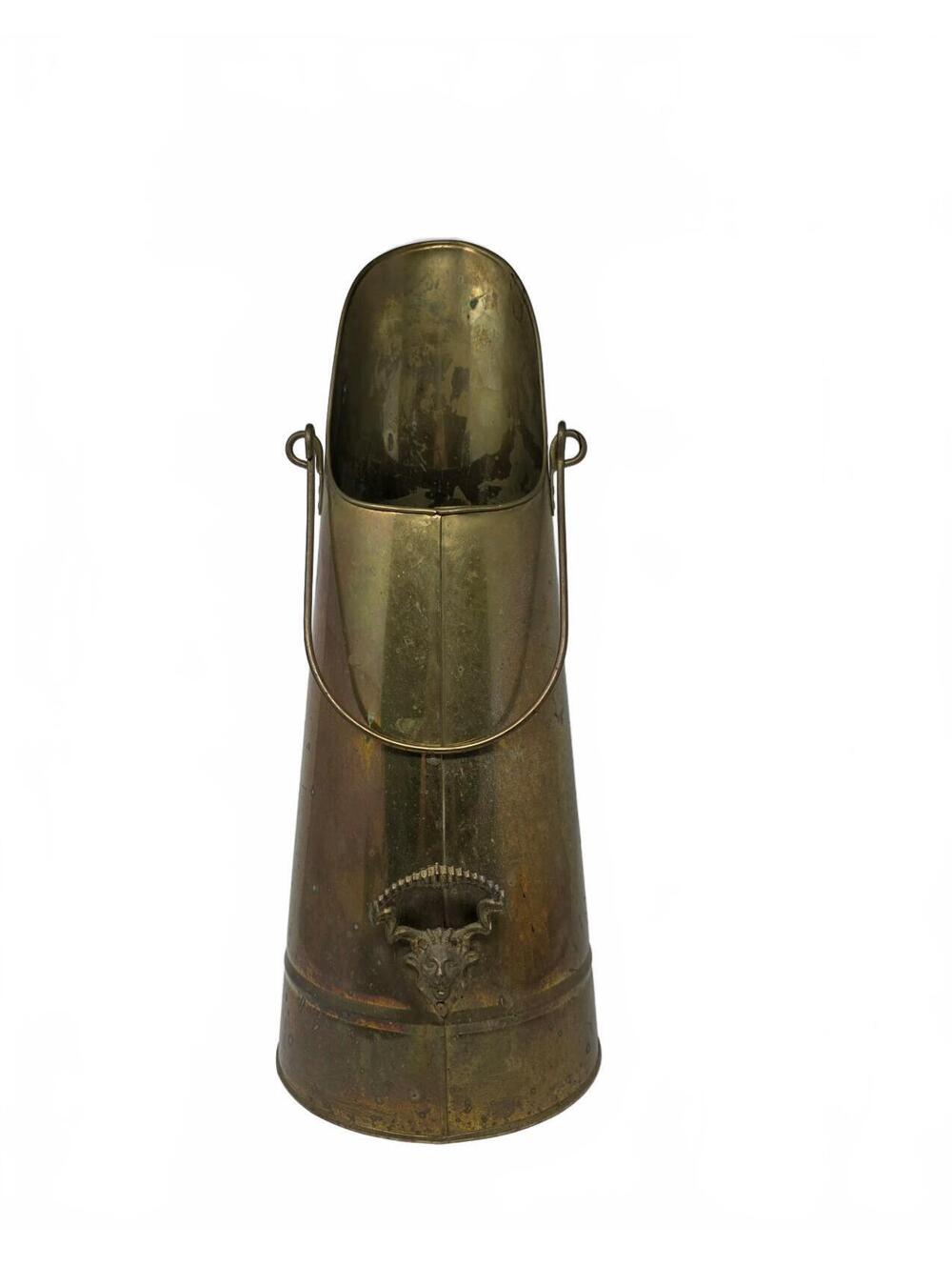 Vintage Brass Coal Scuttle 21" Tall with Ram Head Handle
